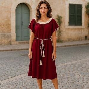 Red Flutter Sleeve Maxi Sundress